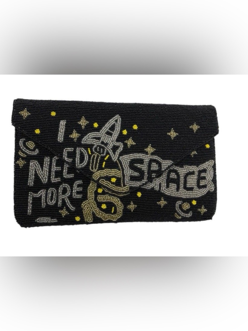 Black Beaded Crossbody Clutch with Space Motif